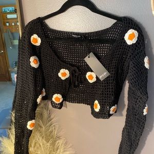 Crochet flower top tie front